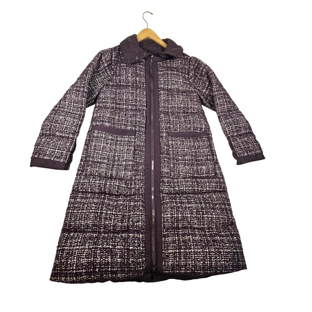 Bernardo EcoPlum Purple Tweed Wool Blend Puffer Coat Mid-Length Size M